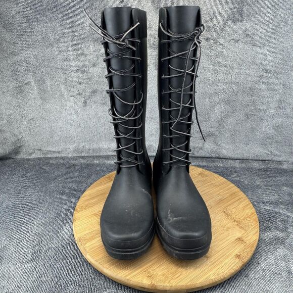Timberland Boots Womens Size 8 Black Rubber Lace Tall Knee High Rain Waterproof - Picture 2 of 8